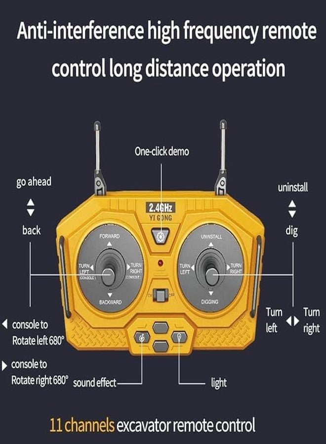JOYJAY Remote Control Excavator Toy, for 6+ Years Old Boys, 11-Channel RC Excavator Toy, with Metal Shovel, 2.4GHz RC Construction Vehicle, The Best Birthday for Kids (Excavator Toy) - Image 3